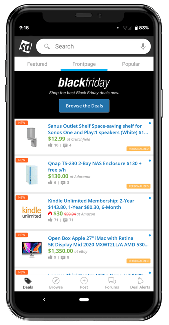 Slickdeals Black Friday deals on the mobile app